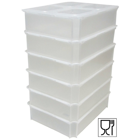 6 x Teigballenbehälter transluzent Größe 35,5 x 27,5 x 8,5 cm + 6 x Klickdeckel transparent