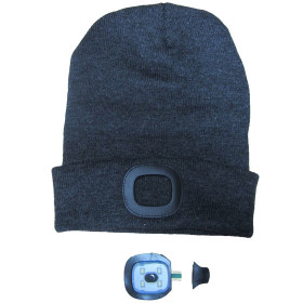 Strickmütze Beanie mit LED Licht - wiederaufladbar - grau