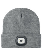 Strickmütze Beanie mit LED Licht - wiederaufladbar - grau