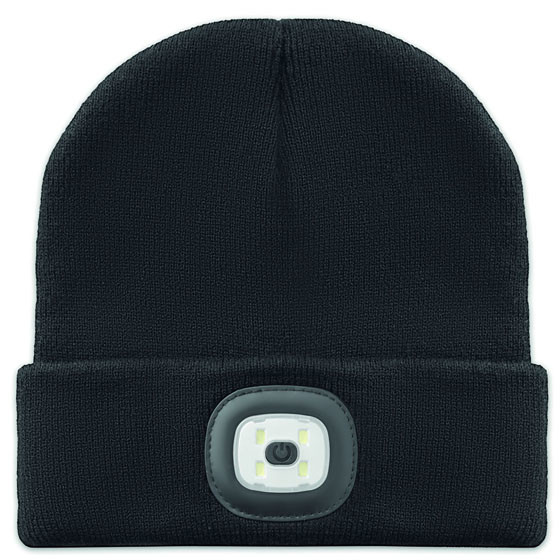 Strickmütze Beanie mit LED Licht - wiederaufladbar - schwarz
