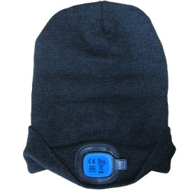 Strickmütze Beanie mit LED Licht - wiederaufladbar - schwarz