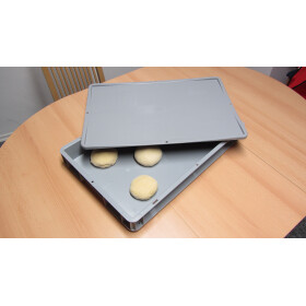 2 x Teigballenbehälter Größe 40x30x7cm + 2x Auflagedeckel, Farbe grau