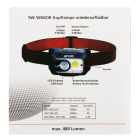 9W Sensor Kopflampe wiederaufladbar