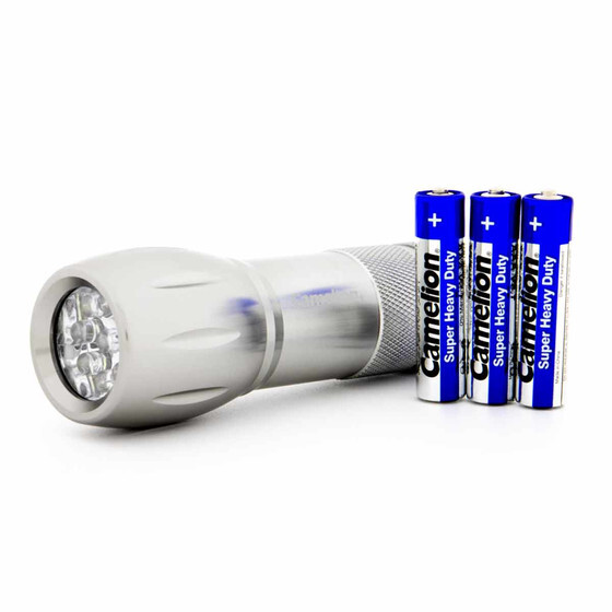 Taschenlampe 9 LED mit Band, inkl. Batterien Silber