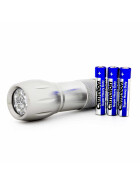 Taschenlampe 9 LED mit Band, inkl. Batterien Silber