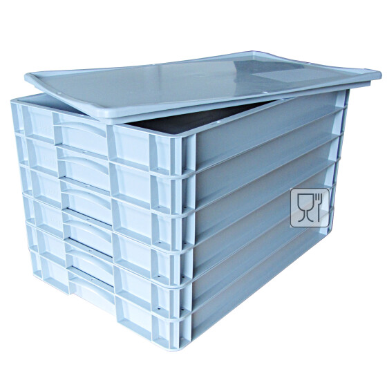Pizzateigbehälter 60x40x12 cm Set 6 Stück mit Deckel stapelbar für Pizzeria und Hobby