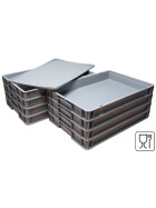 Pizzateigbehälter 60x40x7 cm Set 8 Stück mit Deckel stapelbar für Pizzeria und Hobby