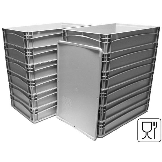 Pizzateigbehälter 60x40x12 cm Set 12 Stück mit zwei Deckel stapelbar für Pizzeria und Hobby