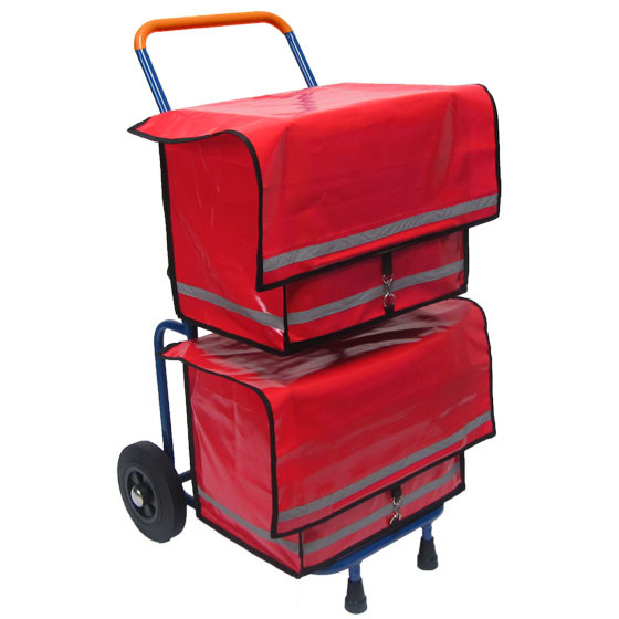 Zeitungsroller Multi 2, teil- und abnehmbar, mit Taschen in rot ohne Schnallriemenset