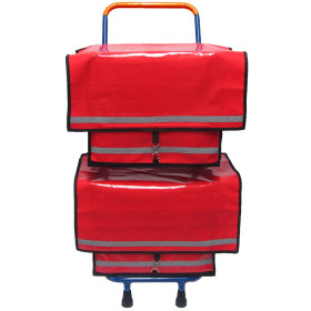 Zeitungsroller Multi 2, teil- und abnehmbar, mit Taschen in rot mit Schnallriemenset