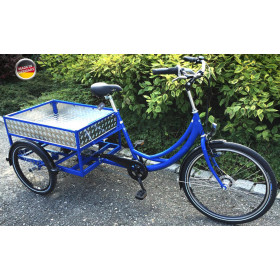 Lastendreirad Cargo Ladefläche 80 cm x 60 cm Blau mit e-Motor Rücktrittbremse + Shimano mit Feststellbremse VBrake